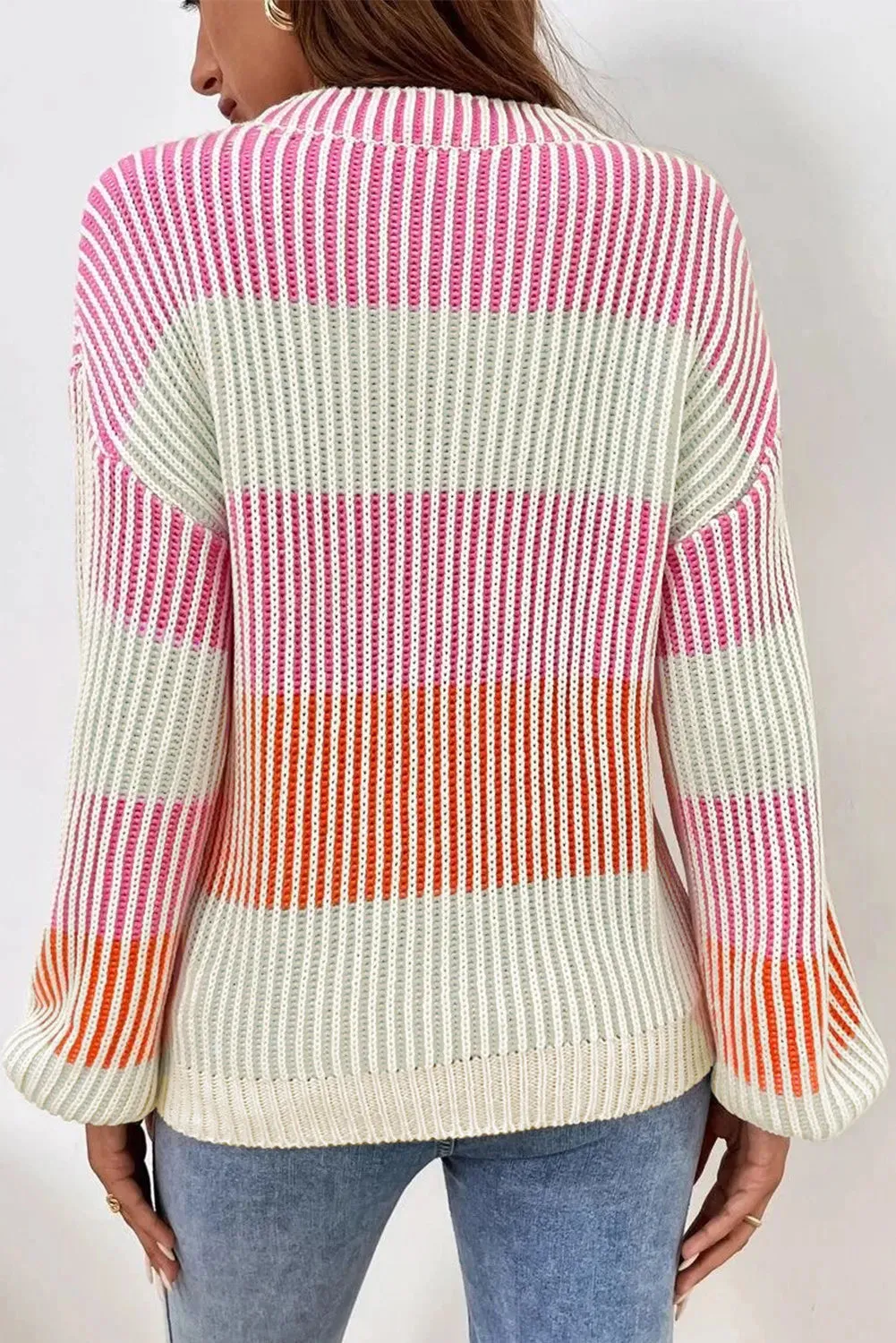 🌈 Striped Color Block Round Neck Long Sleeve Sweater 🌈