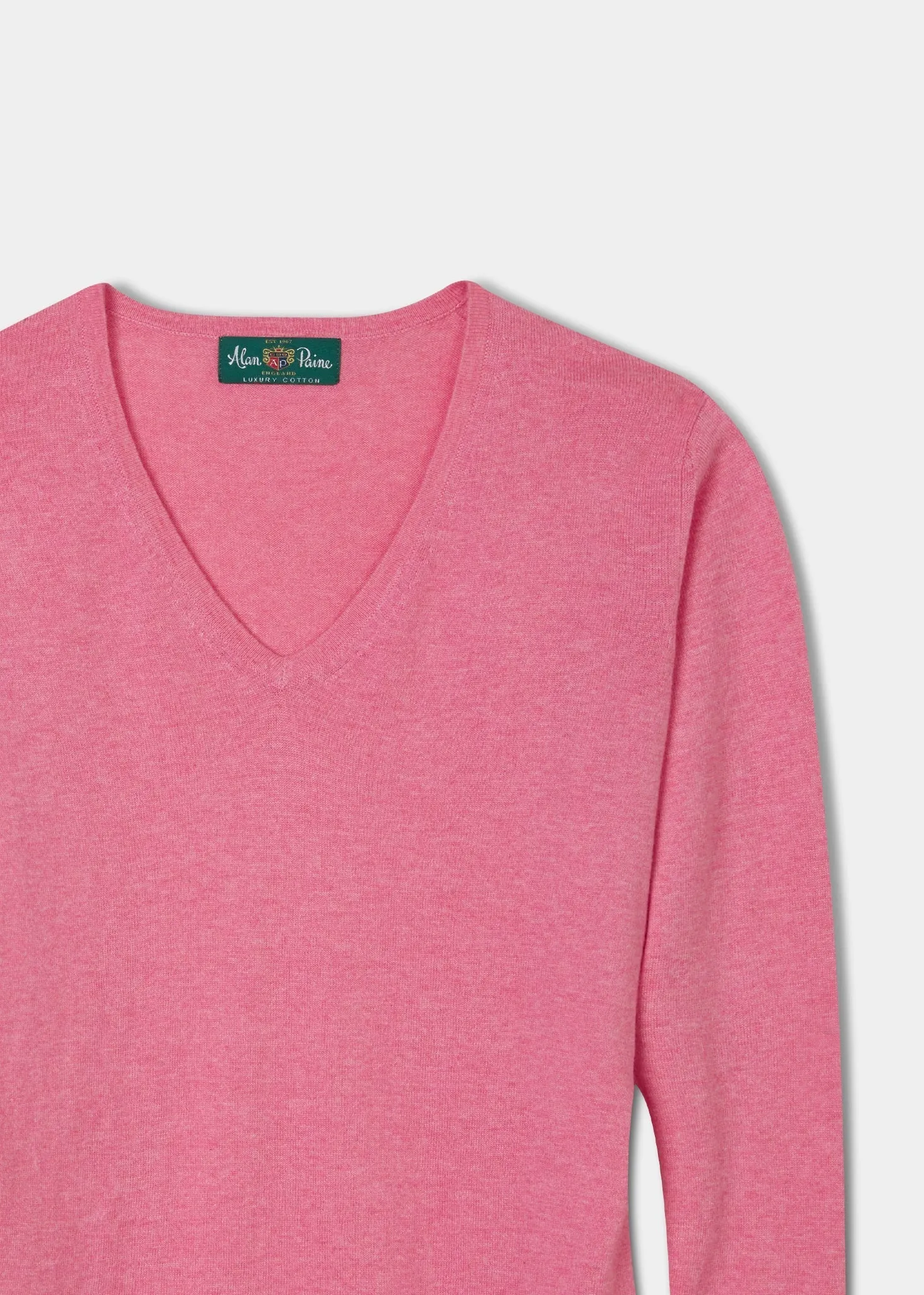 Alice Ladies Cotton Cashmere Vee Neck Jumper In Carnation