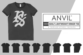 Anvil Knitwear 988 Adult Lightweight Ringer T-Shirt Mockups