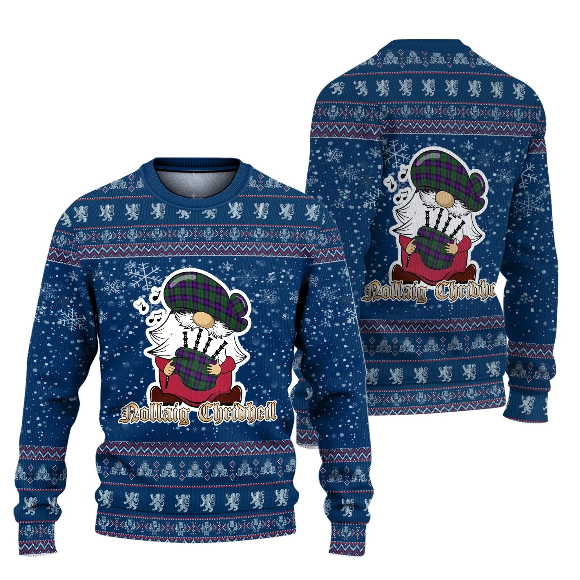 Armstrong Modern Clan Christmas Family Ugly Sweater with Funny Gnome Playing Bagpipes