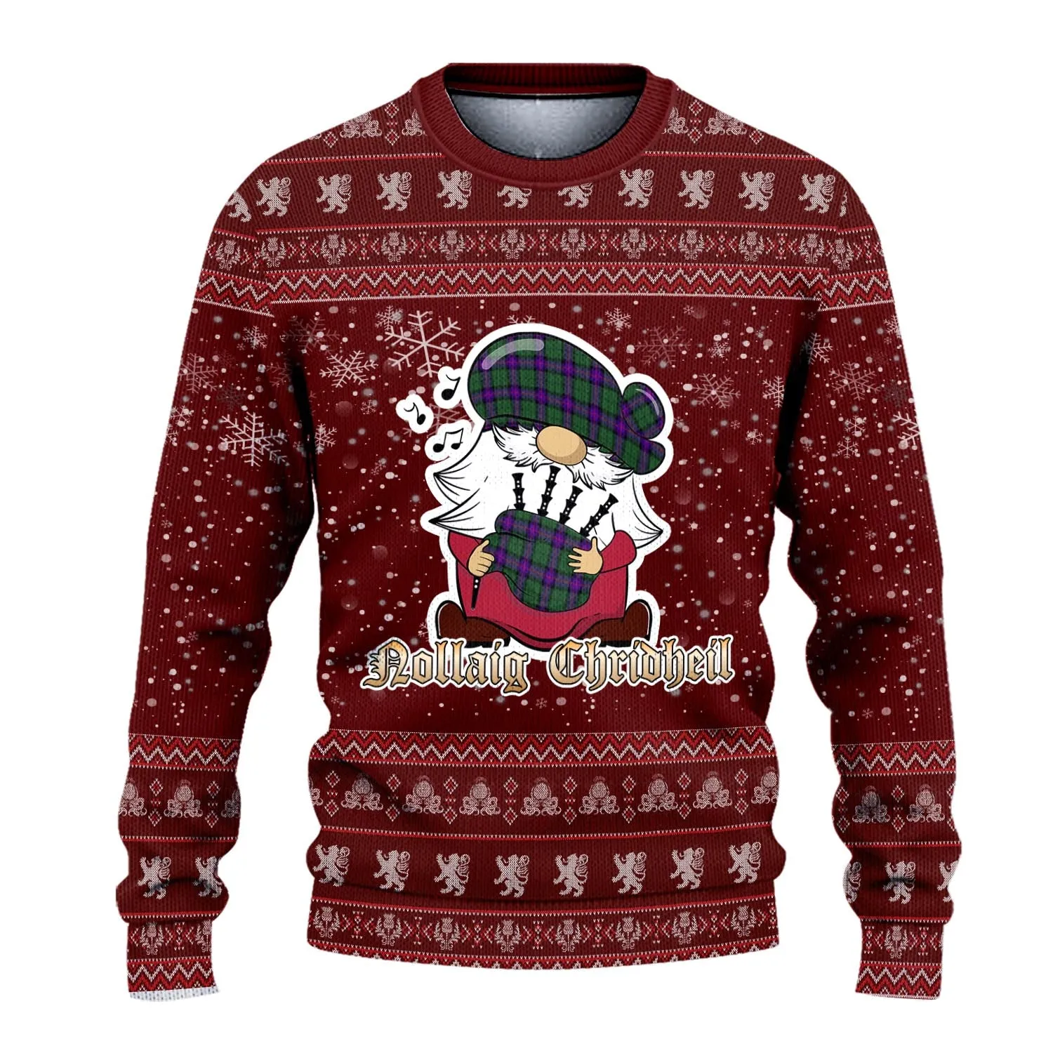 Armstrong Modern Clan Christmas Family Ugly Sweater with Funny Gnome Playing Bagpipes