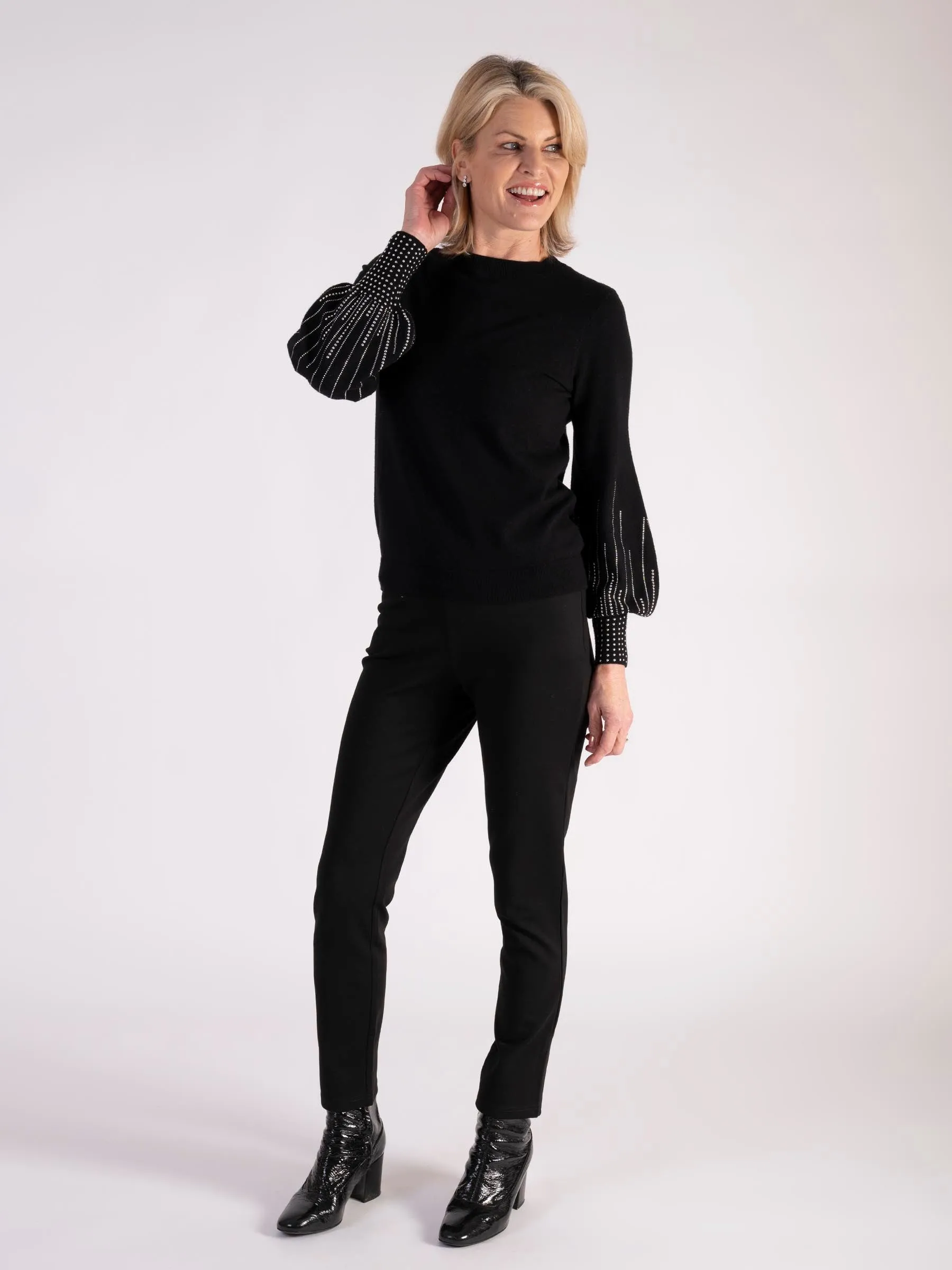 Black Diamanté Sleeve Detailed Jumper