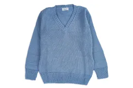 Blue Knit V-Neck Sweater