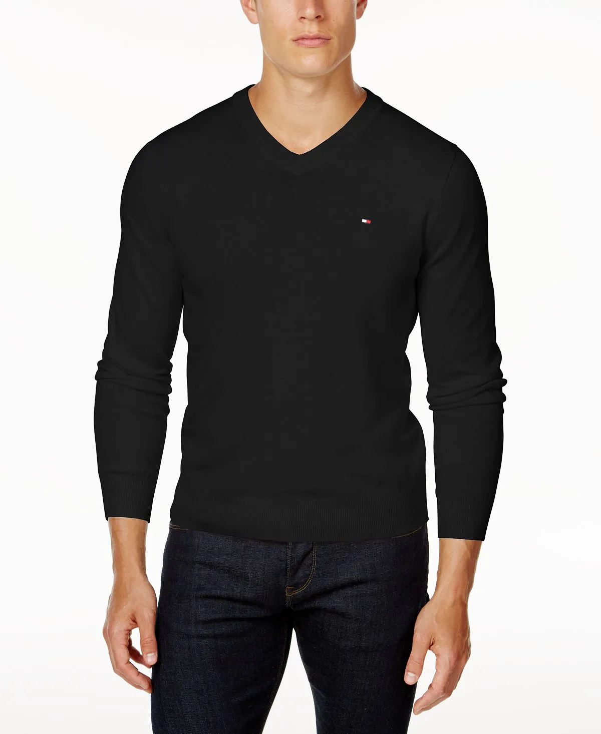 Branded Men's Solid V-Neck Sweater created for Macy's Tommy Hilfiger, black