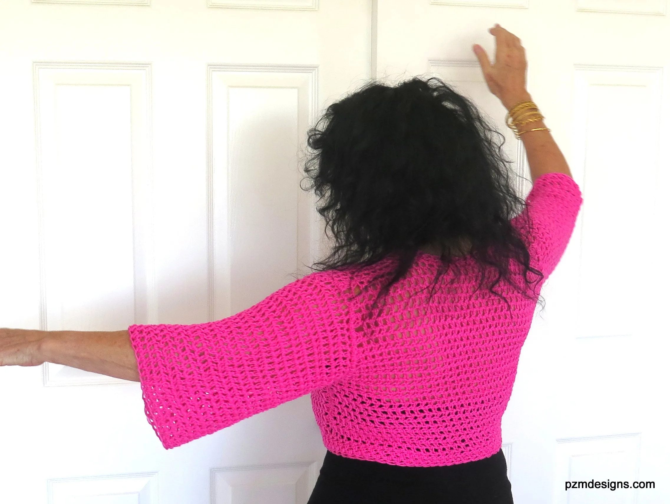 Bright Pink Crochet Tie Front Shrug