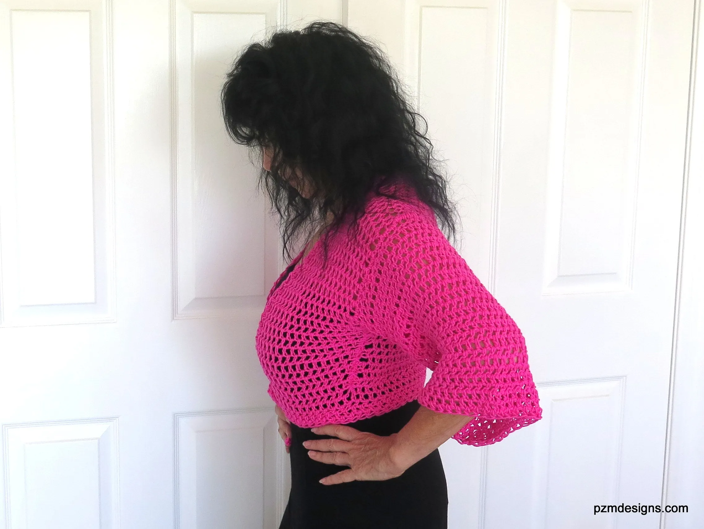 Bright Pink Crochet Tie Front Shrug