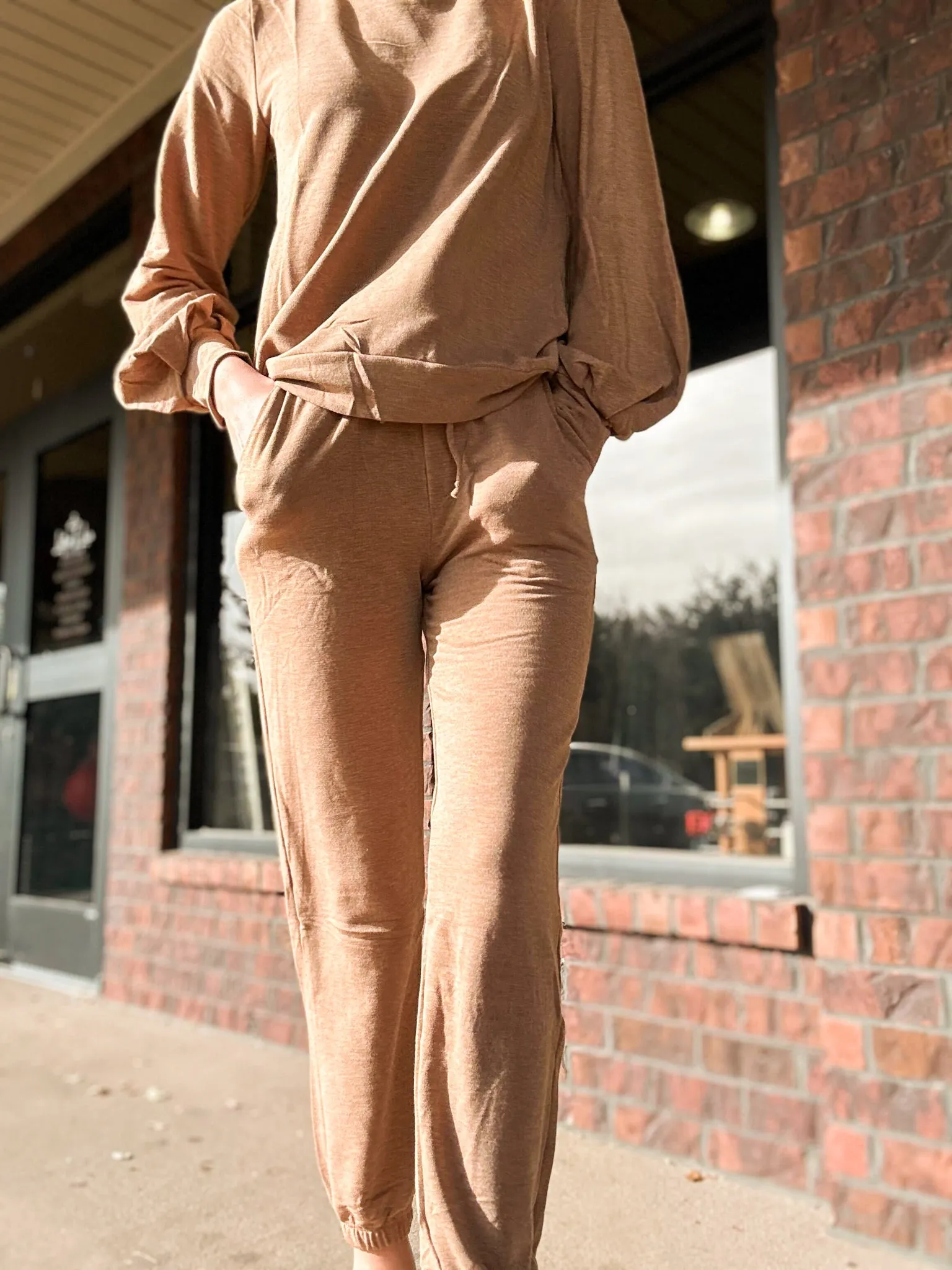 Brushed Terry Pullover Set - Tan