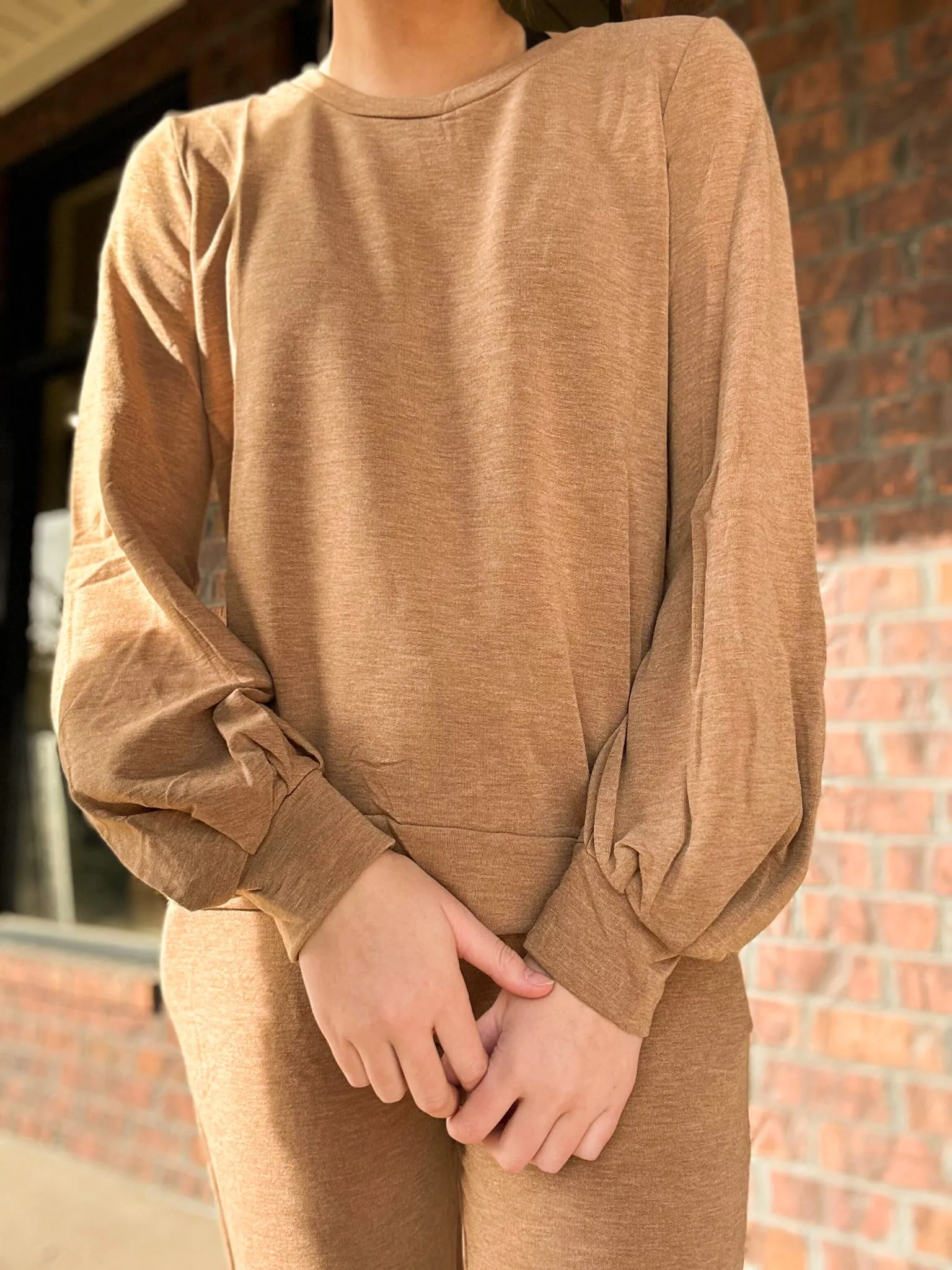 Brushed Terry Pullover Set - Tan