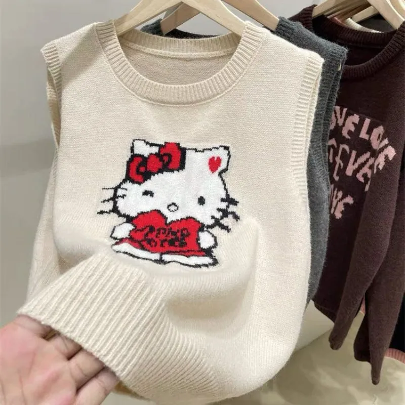 Cartoon Embroidered Kitty Vest Sweater KI640