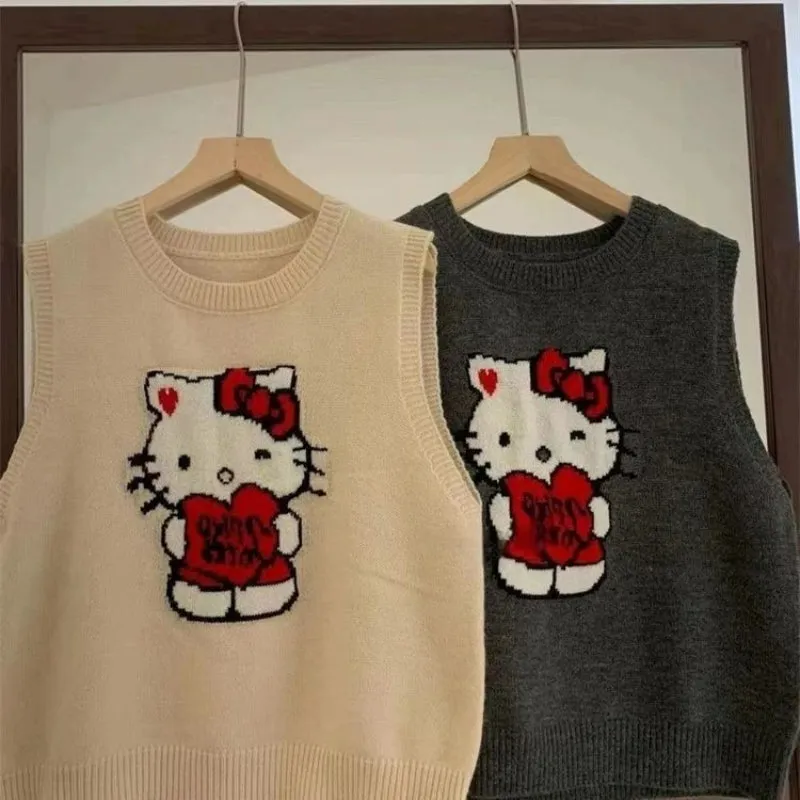 Cartoon Embroidered Kitty Vest Sweater KI640