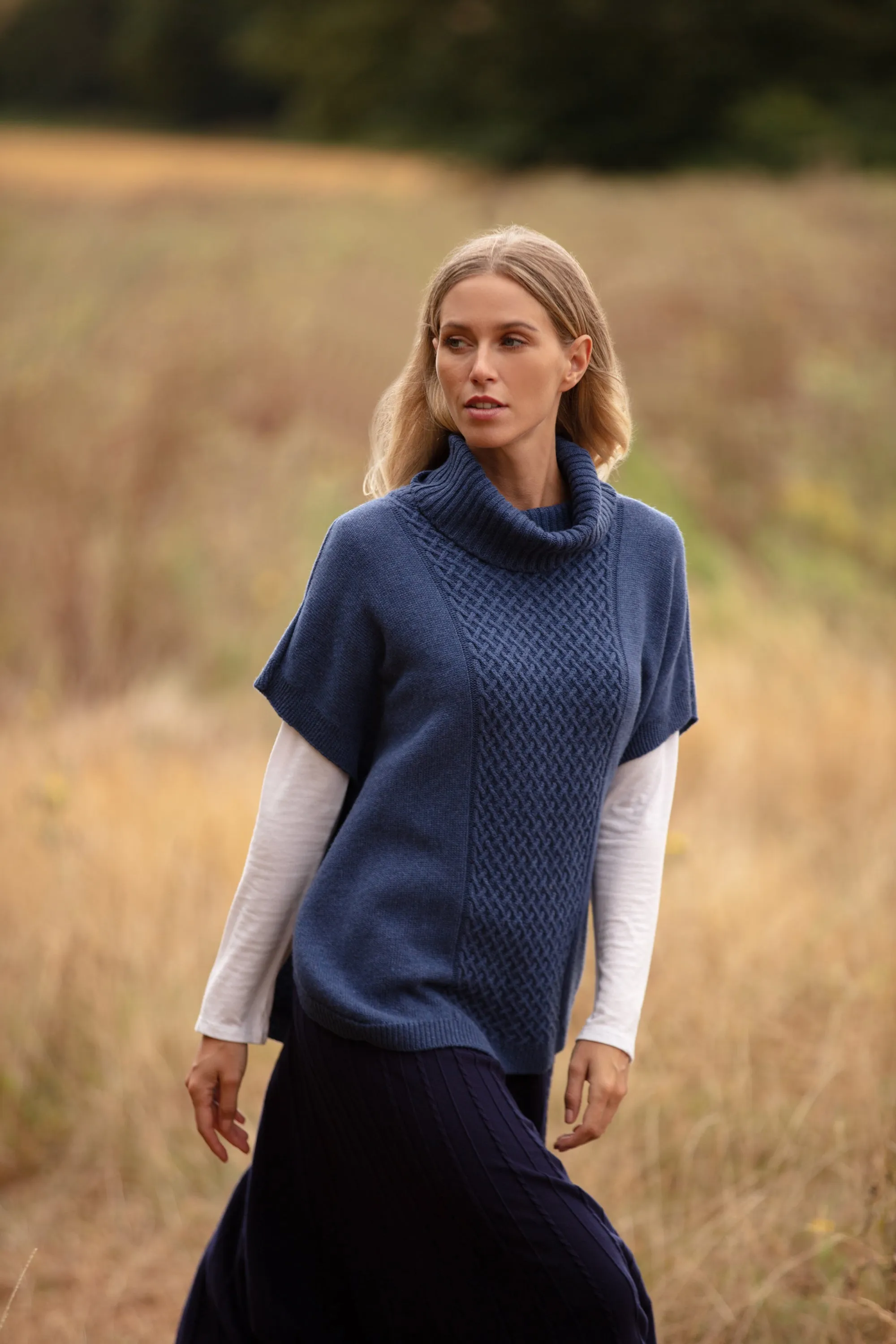 Cashmere Mix Sleeveless Roll Neck Jumper in Blue