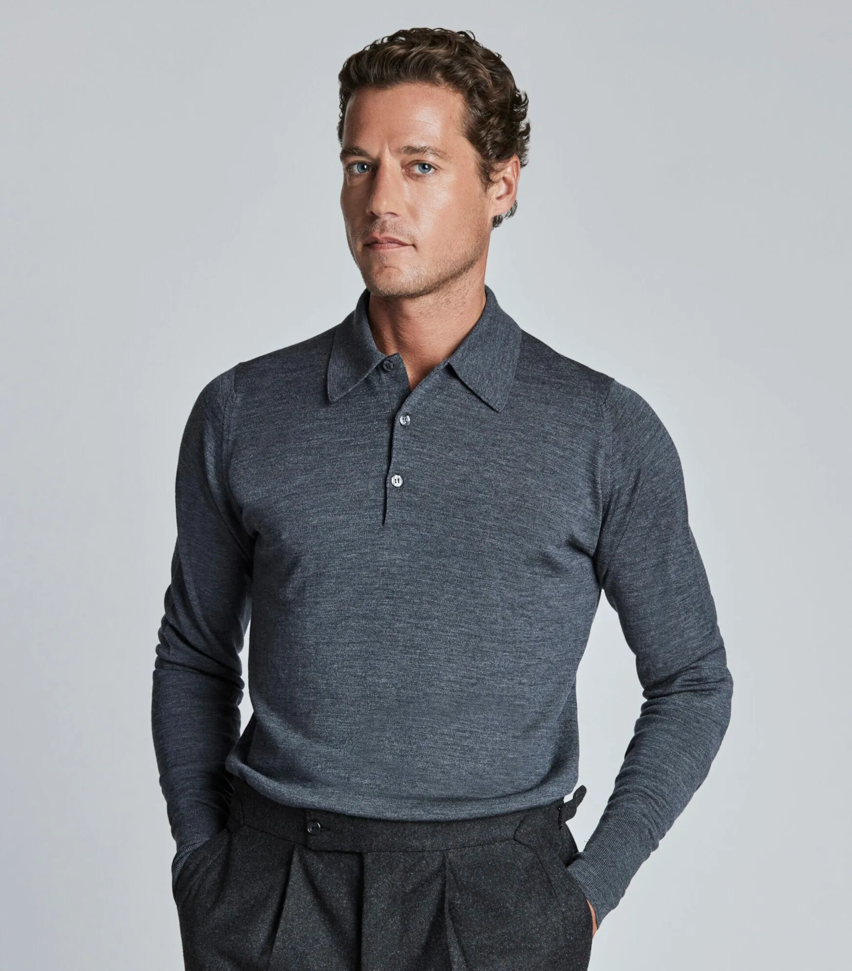 Charcoal Merino Wool Polo Neck Knitwear