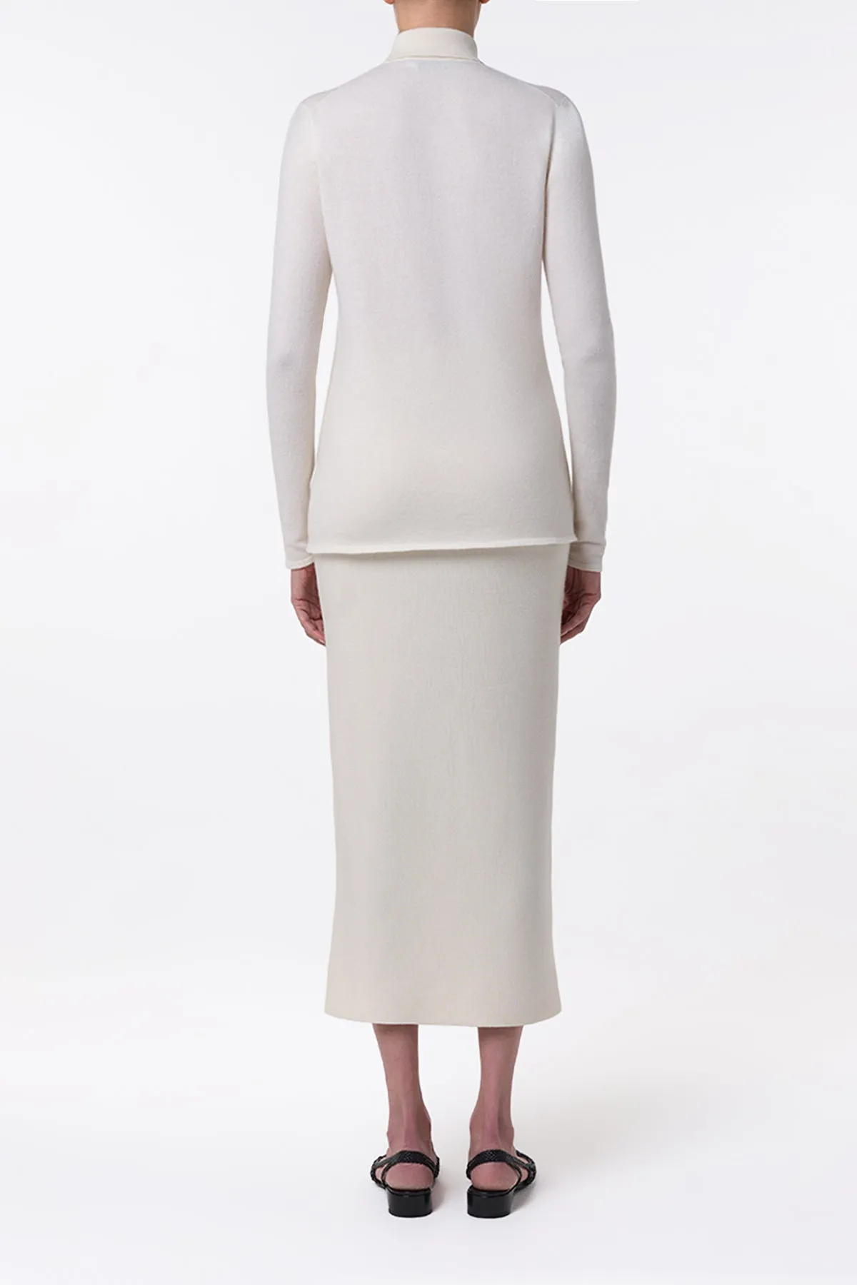 Circe Knit Maxi Skirt in Ivory Merino Wool Cashmere