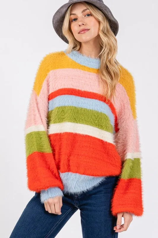 Color Block Round Neck Dropped Shoulder Sweater