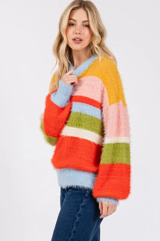 Color Block Round Neck Dropped Shoulder Sweater