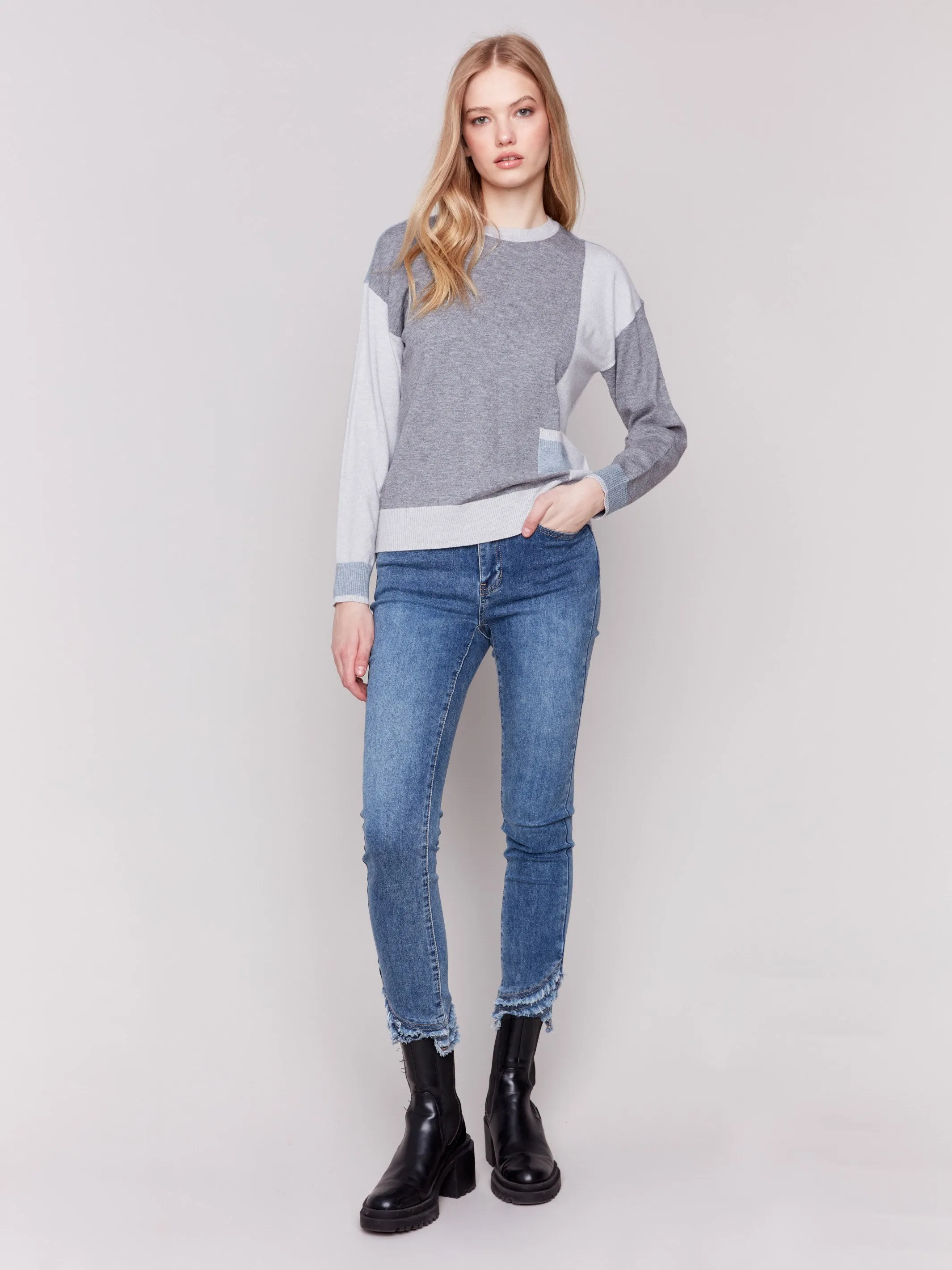 Color Block Sweater with Pocket Detail - Grey