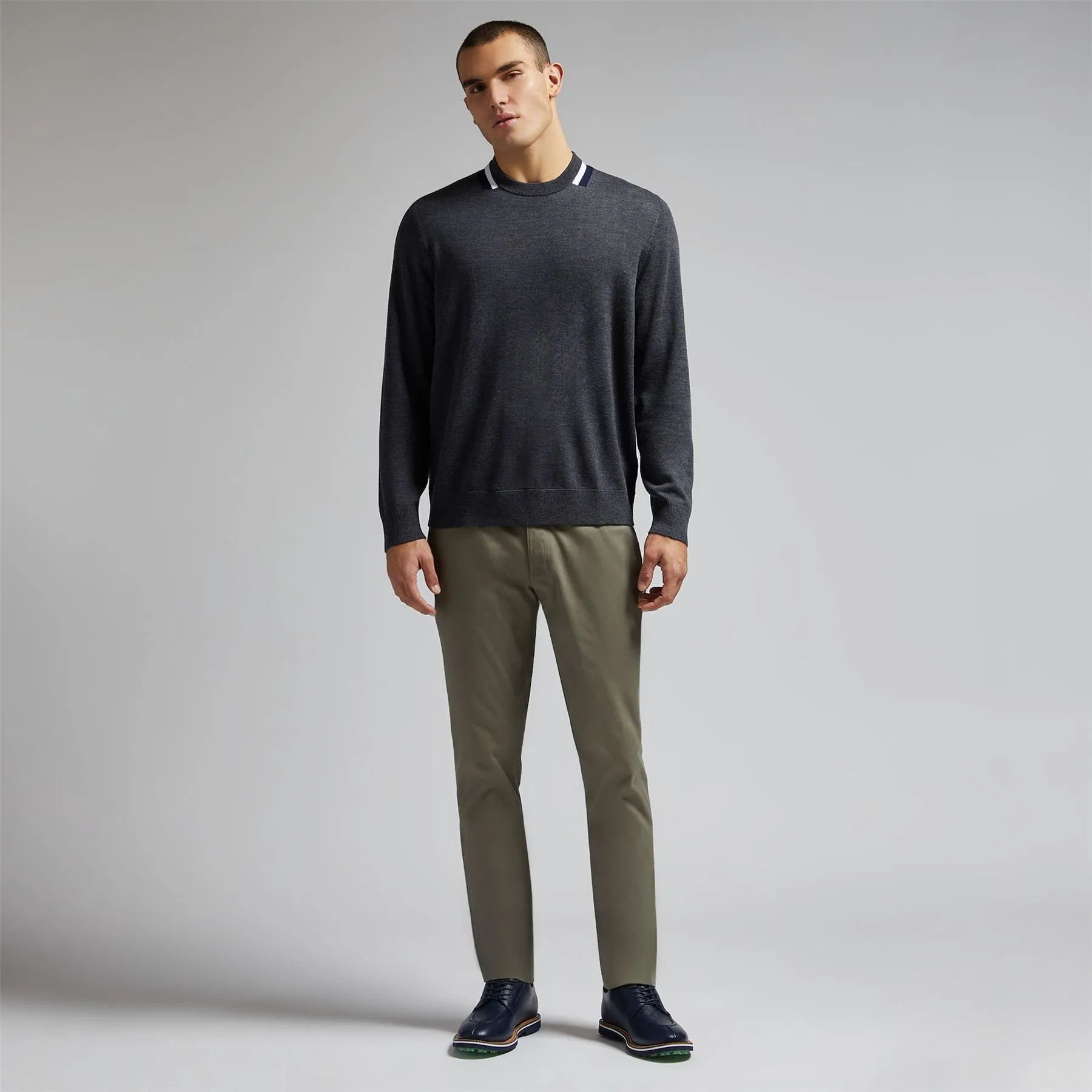 Colorblock Merino Wool Crew Neck Sweater Charcoal - AW24