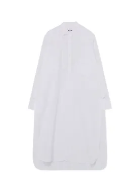 COTTON BROAD CLOTH STAND COLLAR LONG SHIRT WITH ROUNDED HEM