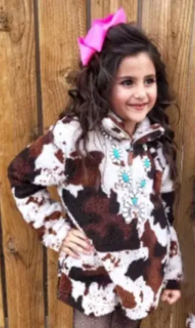 Country Charm Cow Print Sherpa Sweater Pullover for Your Precious Babe