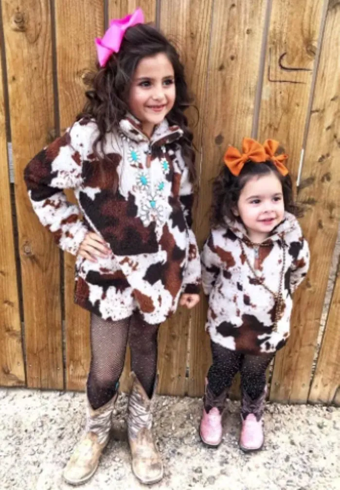 Country Charm Cow Print Sherpa Sweater Pullover for Your Precious Babe