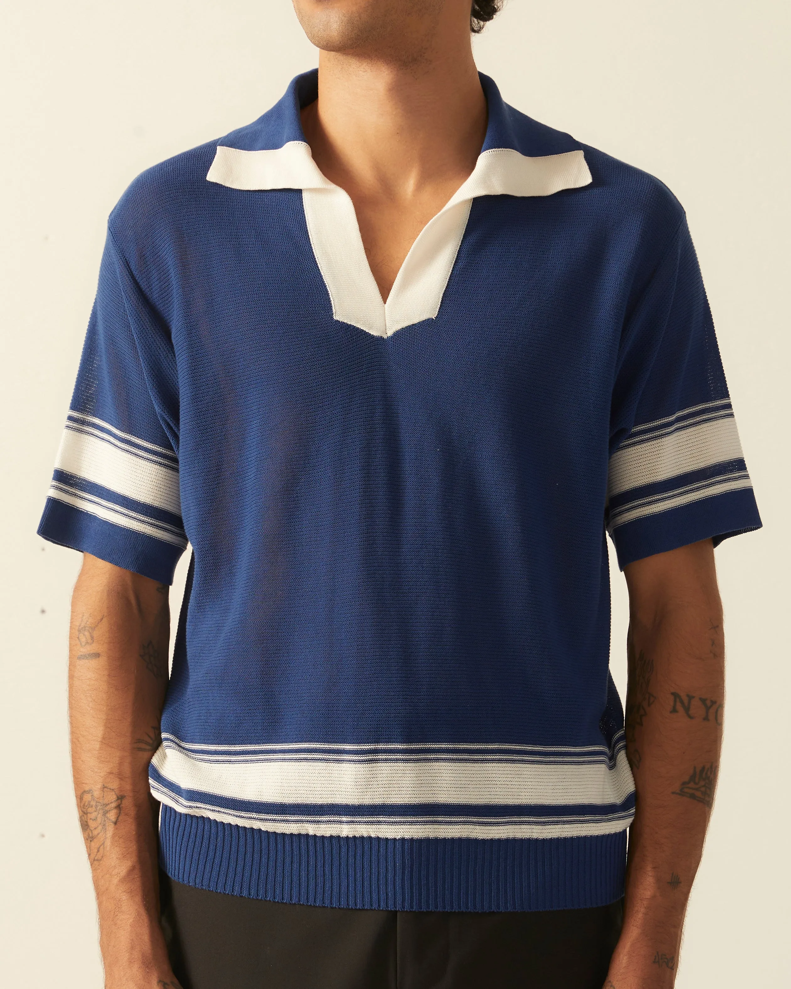 Edge Stripe Polo - Navy