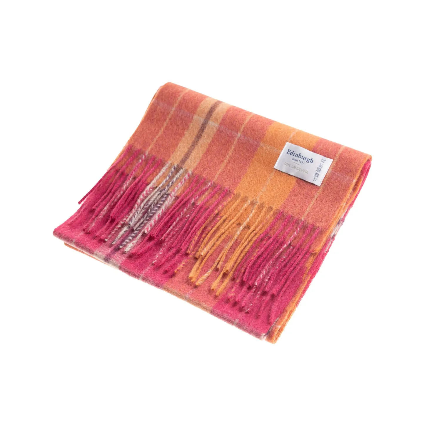 Edinburgh 100% Lambswool Scarf  Heivon Check - Radicchio/Oriental Ginger