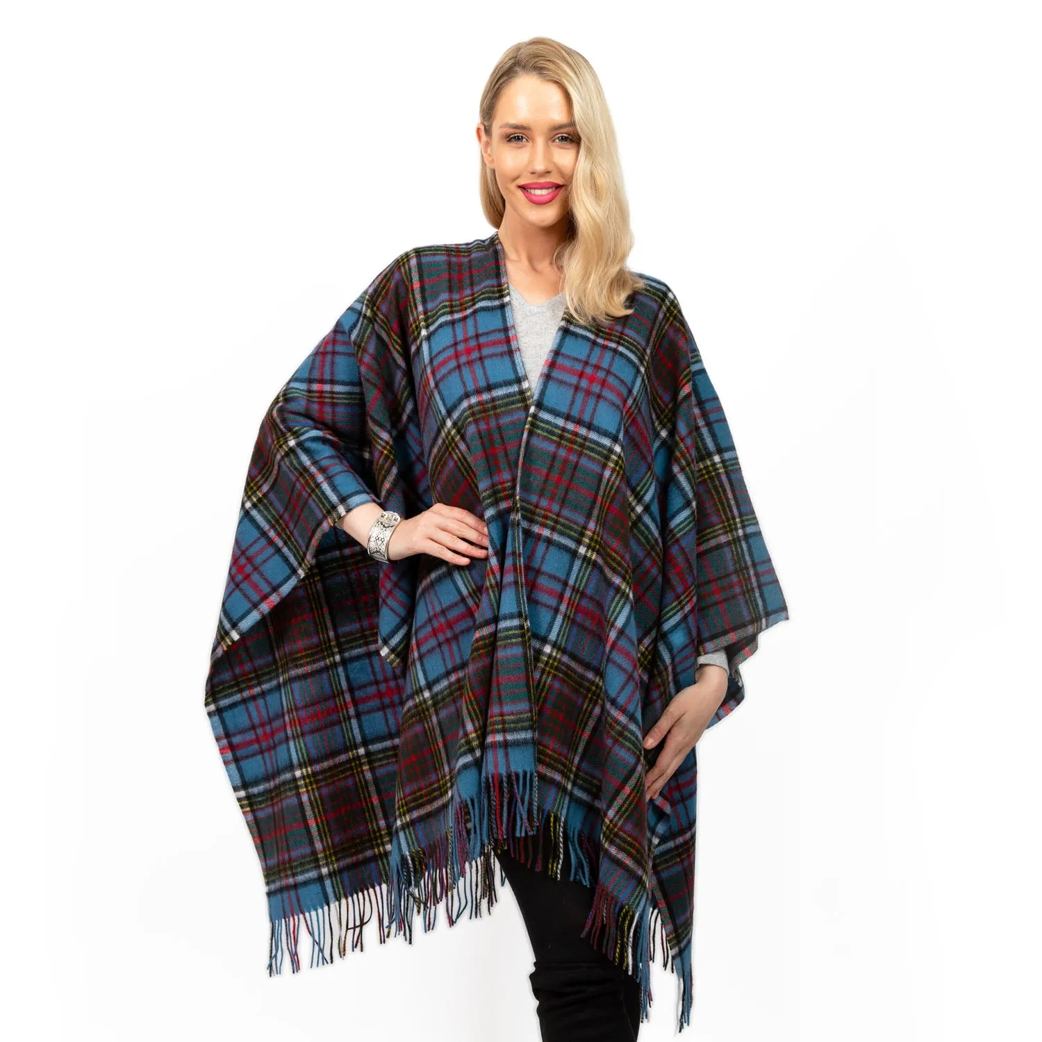 Edinburgh Lambswool Long Tartan Cape Buchanan Natural