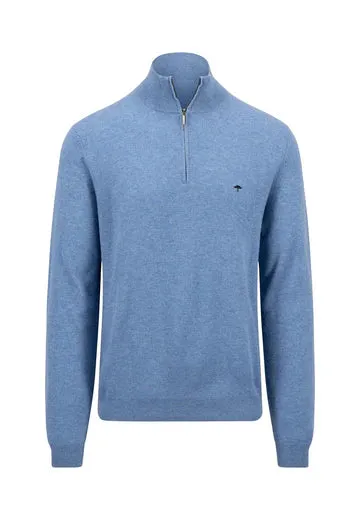 Fynch Hatton - Half Zip Knit Jumper, Cloud Blue (XL & XXL Only)