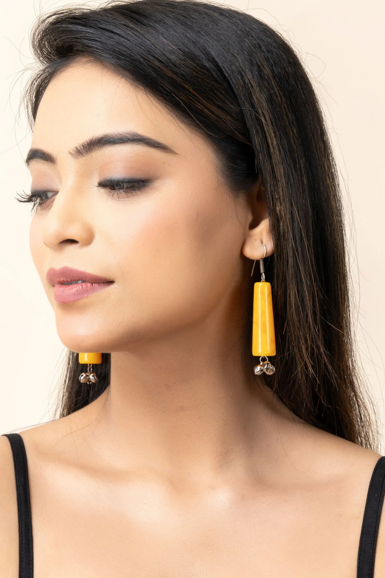 Handmade Orange Acrylic with Ghungroo Earrings - Lightweight, Comfortable, Cultural Charm