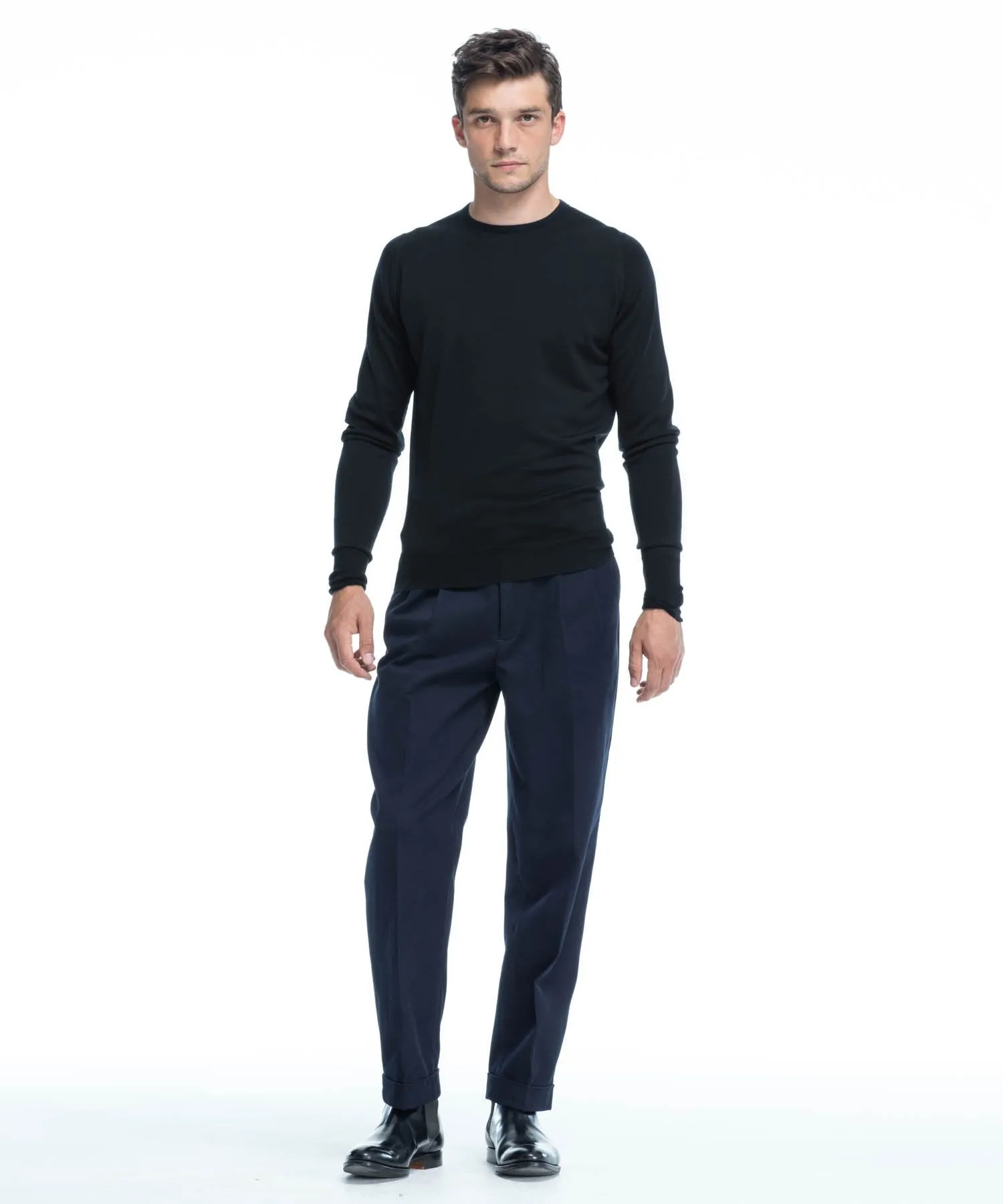 John Smedley Easy Fit Crewneck Merino Sweater in Black