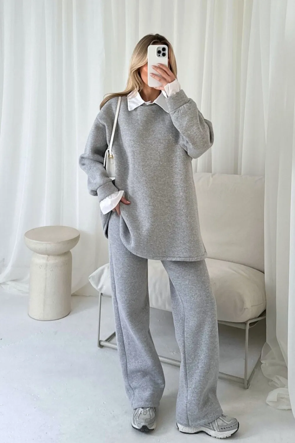 Kerris grey shirt collar sweater jogger loungewear