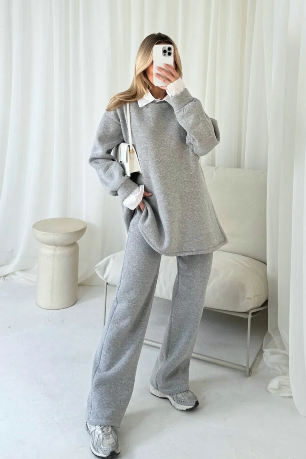 Kerris grey shirt collar sweater jogger loungewear