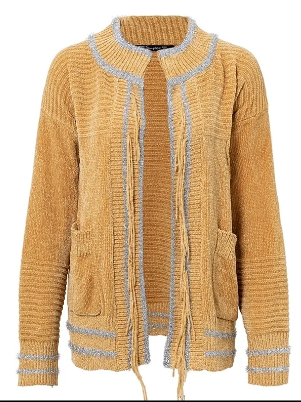 Loose Sweater Fashion Vintage Chenille Crew Neck Cardigan