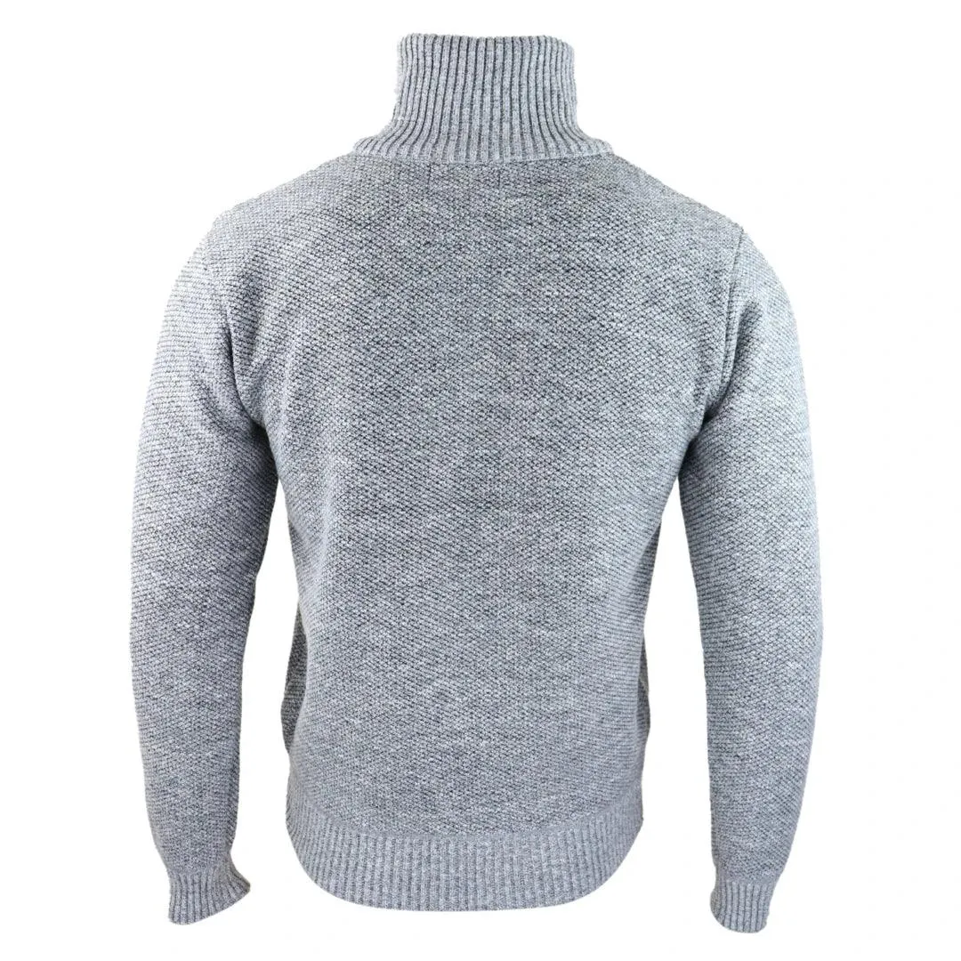 Mens Jumper Fleece Fur Lined Pullover Knitted Warm Winter Casual Half Zip