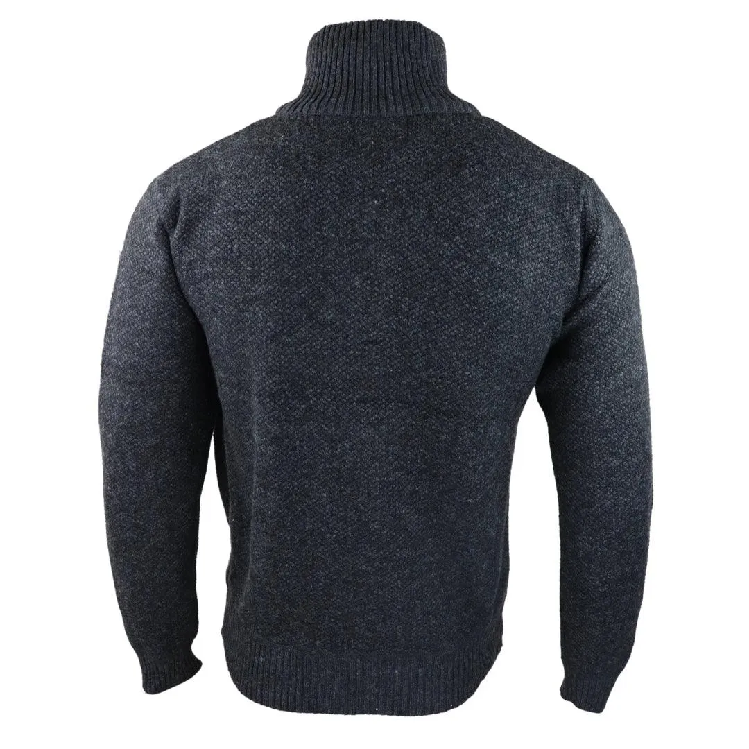 Mens Jumper Fleece Fur Lined Pullover Knitted Warm Winter Casual Half Zip