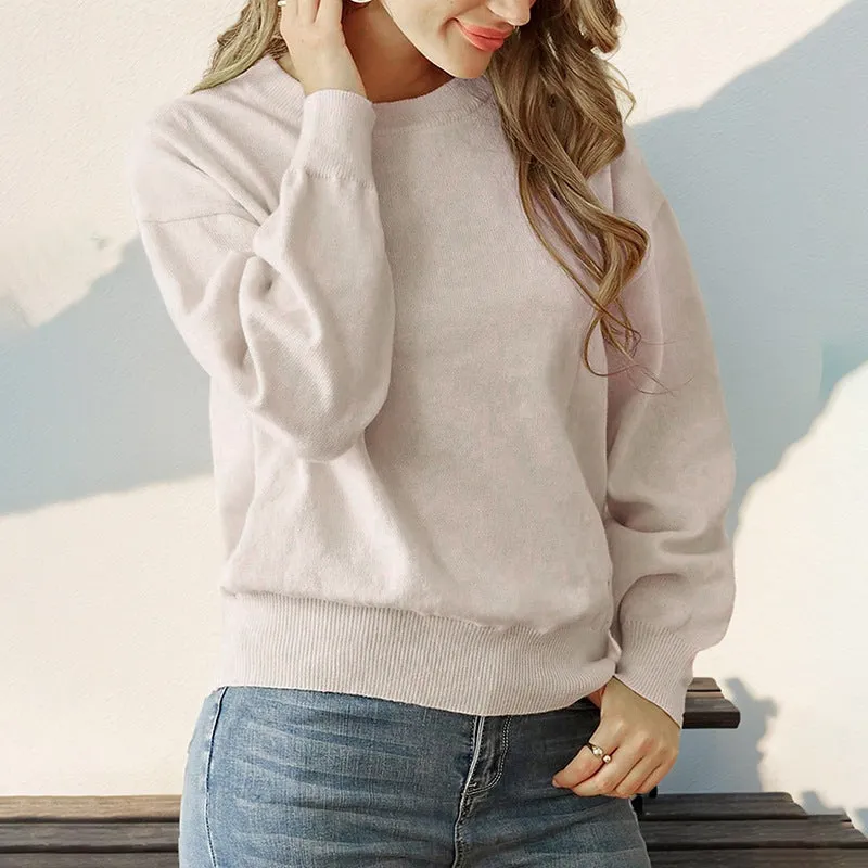 METAVERSMALL hot sale Valentine's Day love crew neck sweater women's simple and versatile premium milk white pullover sweater