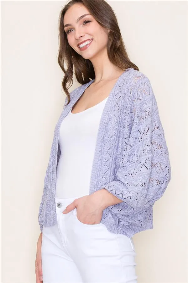 Open Weave Cardigan - periwinkle