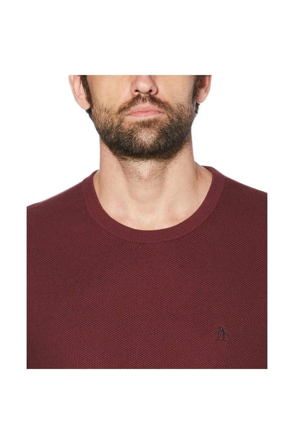 Original Penguin Tuck Stitch Crew Neck Sweater in Tawny Port