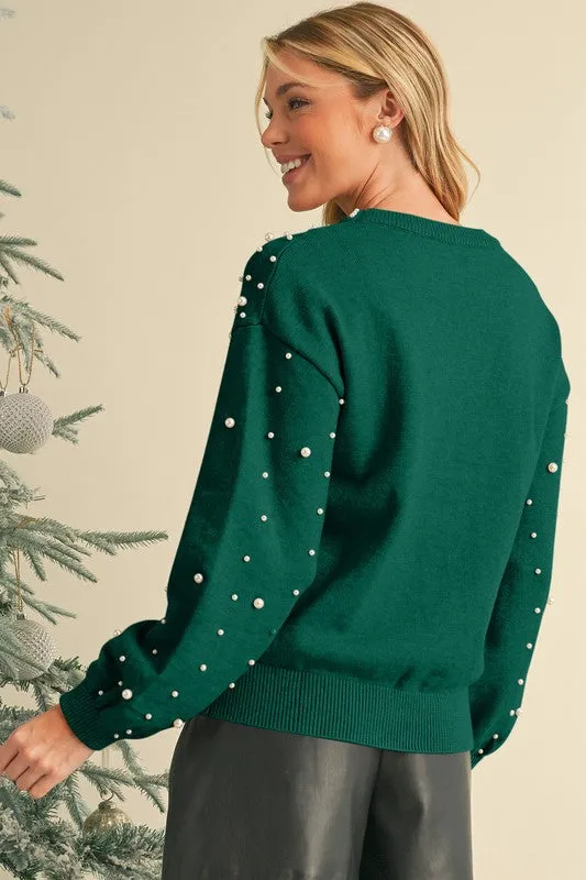 Pearl Drop Shoulder Round Neck Sweater  - Online Exclusive