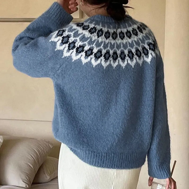 PEOPLETERRITORY autumn new women's ethnic style pullover sweater Korean ins style casual versatile knitted sweater