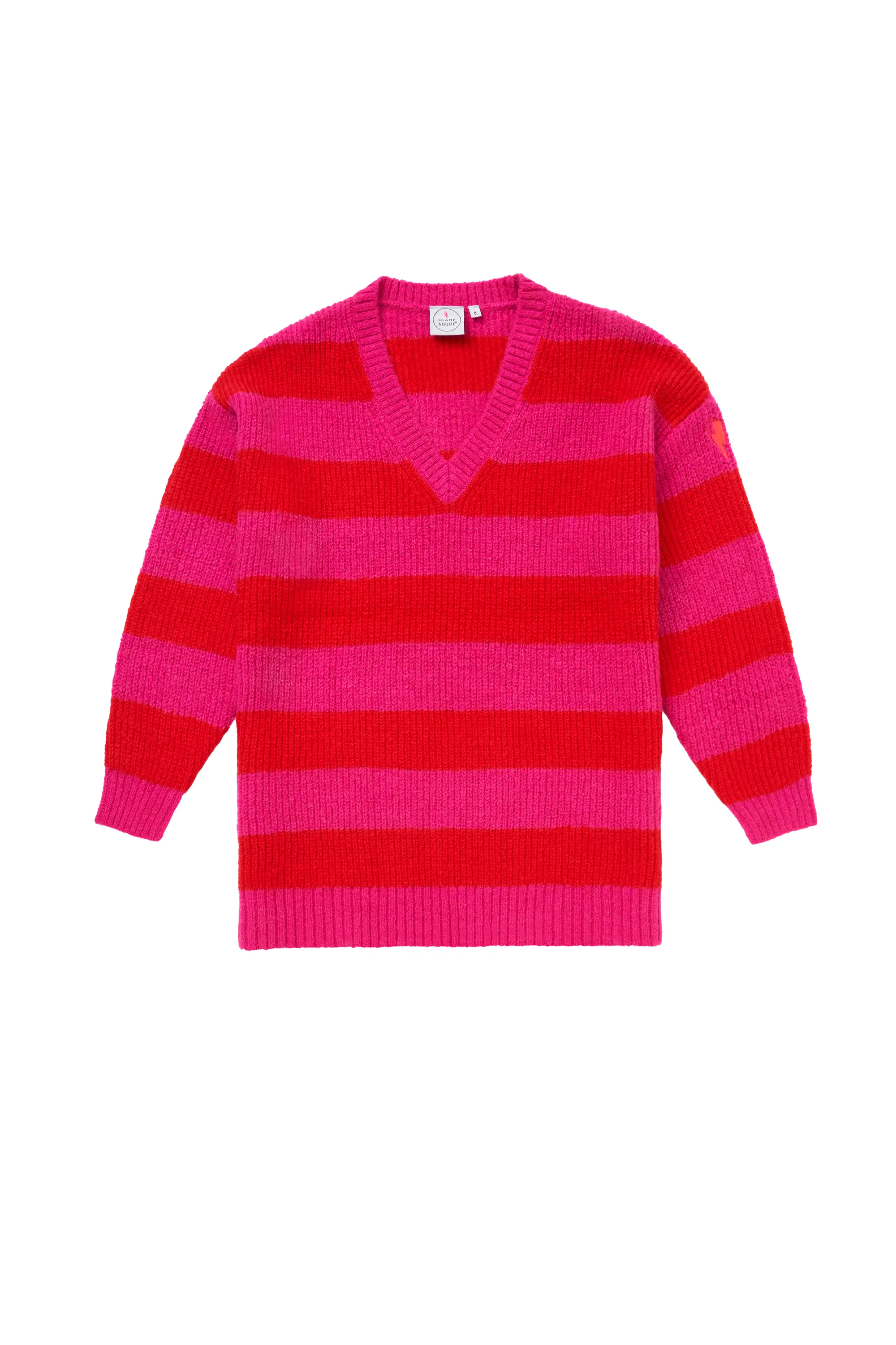 Pink and Red Stripe V Neck Knit Jumper