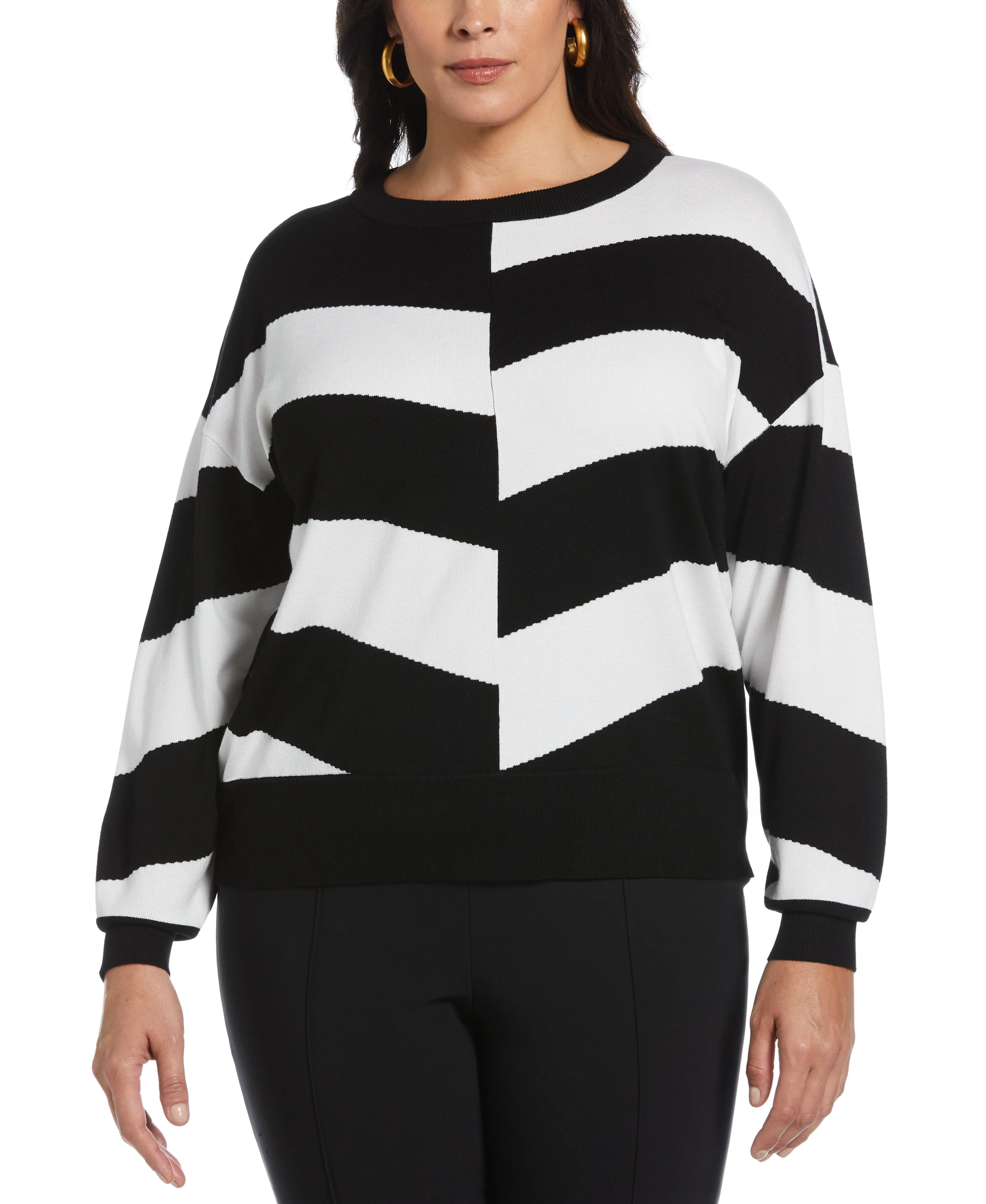 Plus Size Chevron Crew Neck Easy Sweater