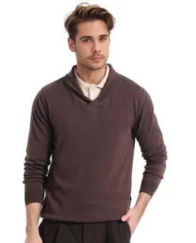 Rare Rabbit Men's Kenlay Brown Full Sleeve Collarless Regular Fit Plain Sweater