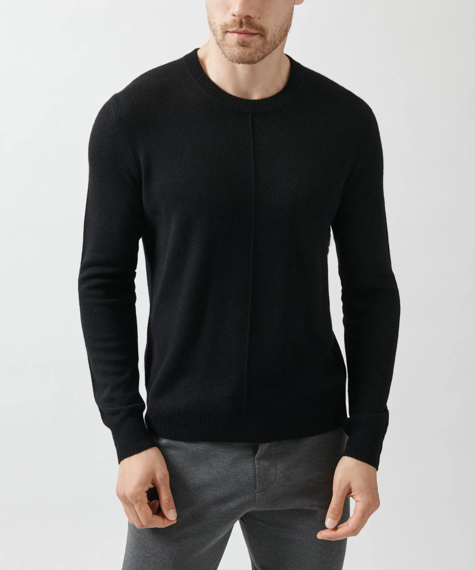 Recycled Cashmere Exposed Seam Crew Neck Sweater - Black