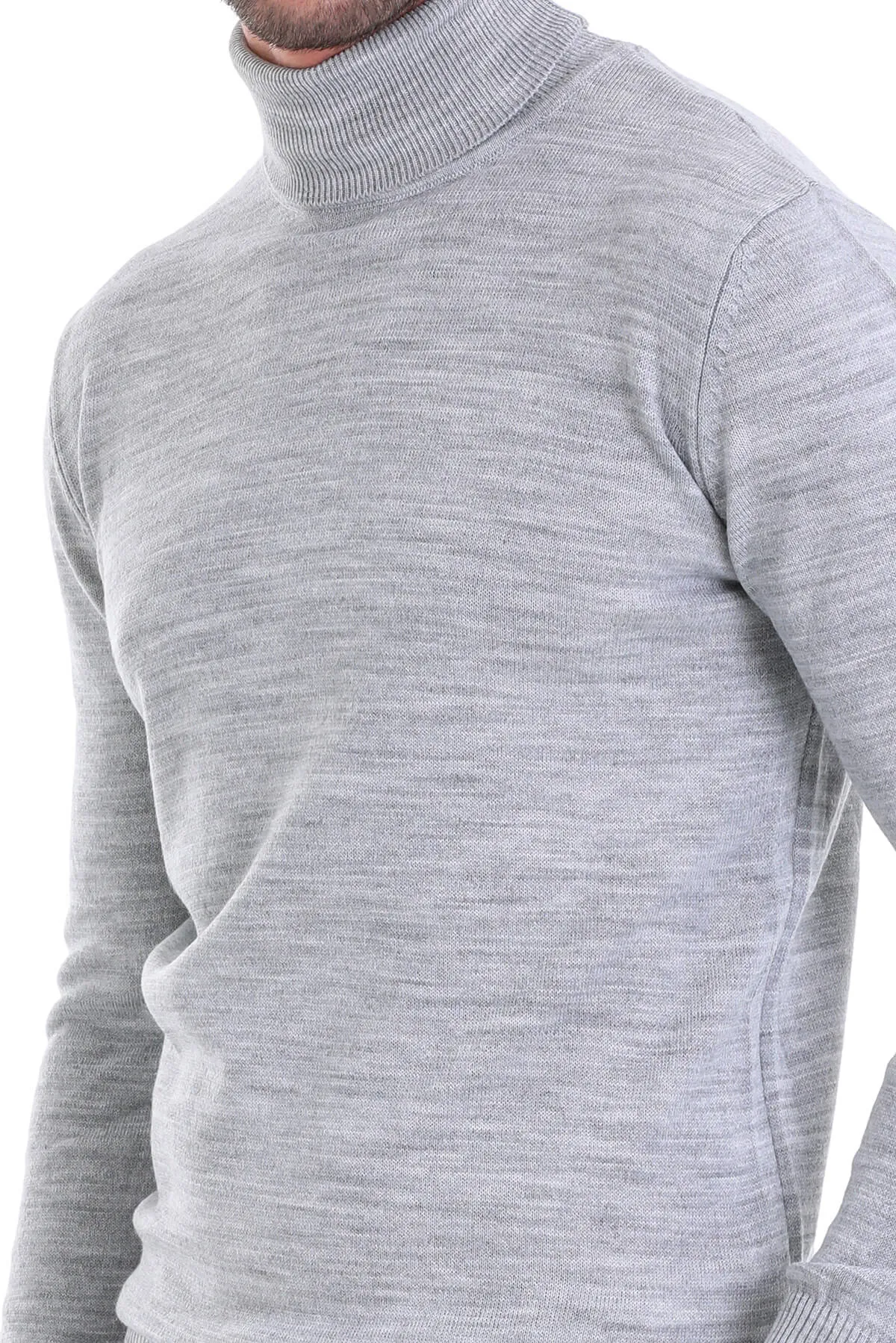 Regular Fit Basic Plain Light Gray Turtleneck Sweater