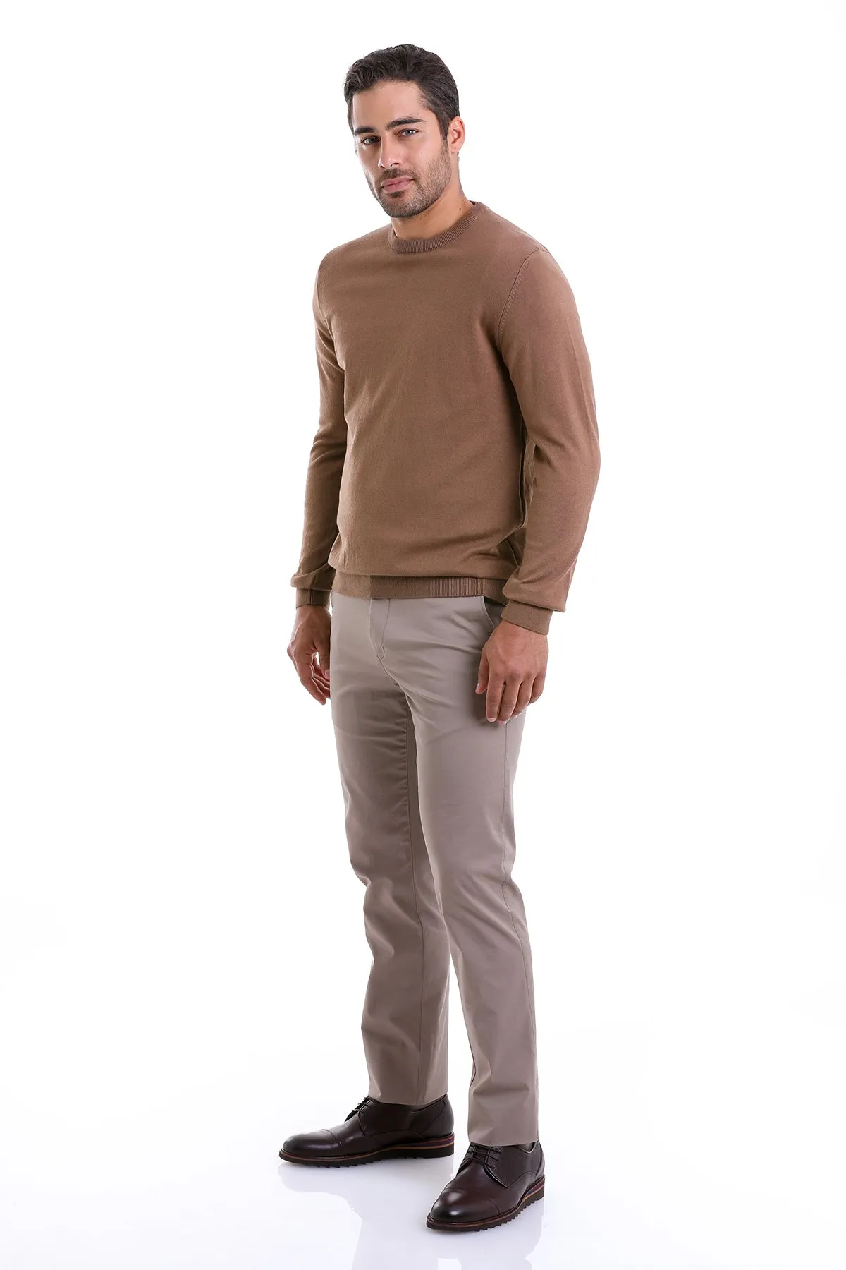 Regular Fit Cotton Tobacco Crewneck Sweater