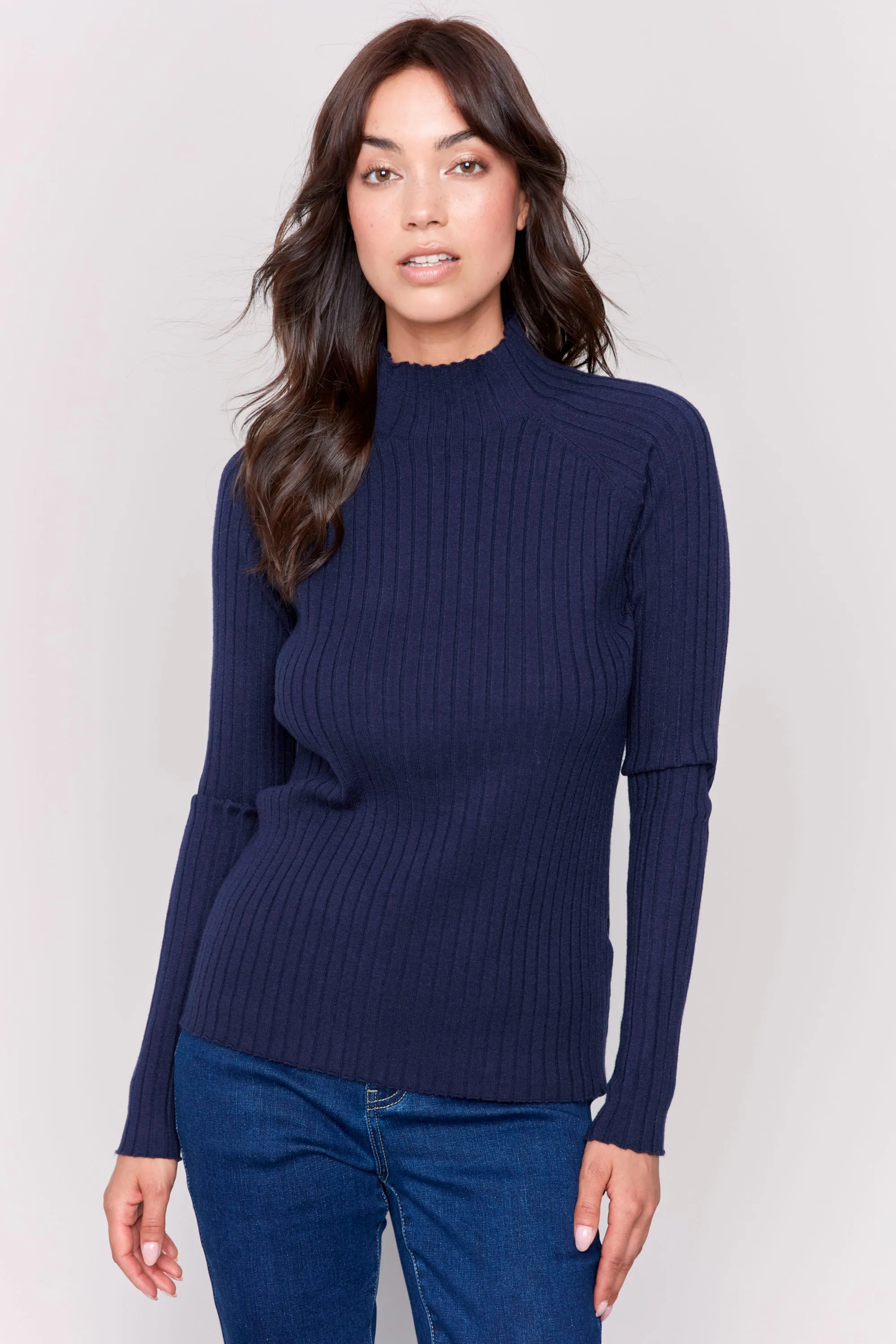 RIBBED MOCK NECK TOP