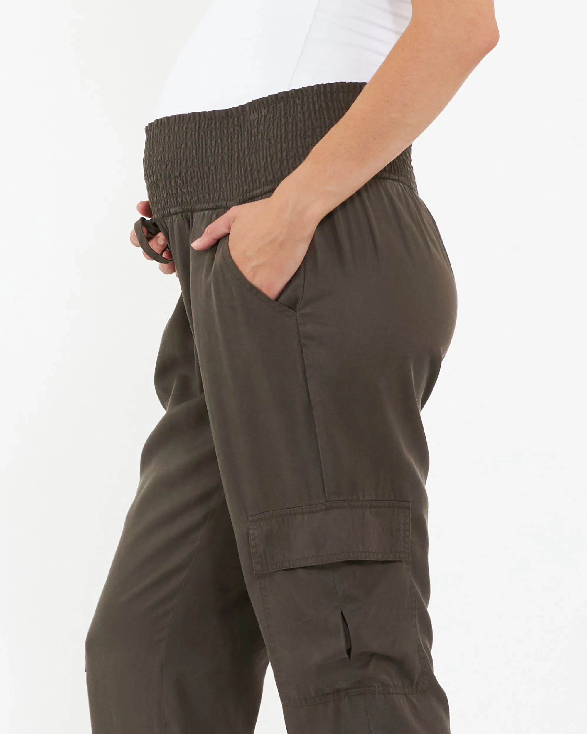 Ripe Maternity Tencel Off Duty Cargo Pocket Pant Brown