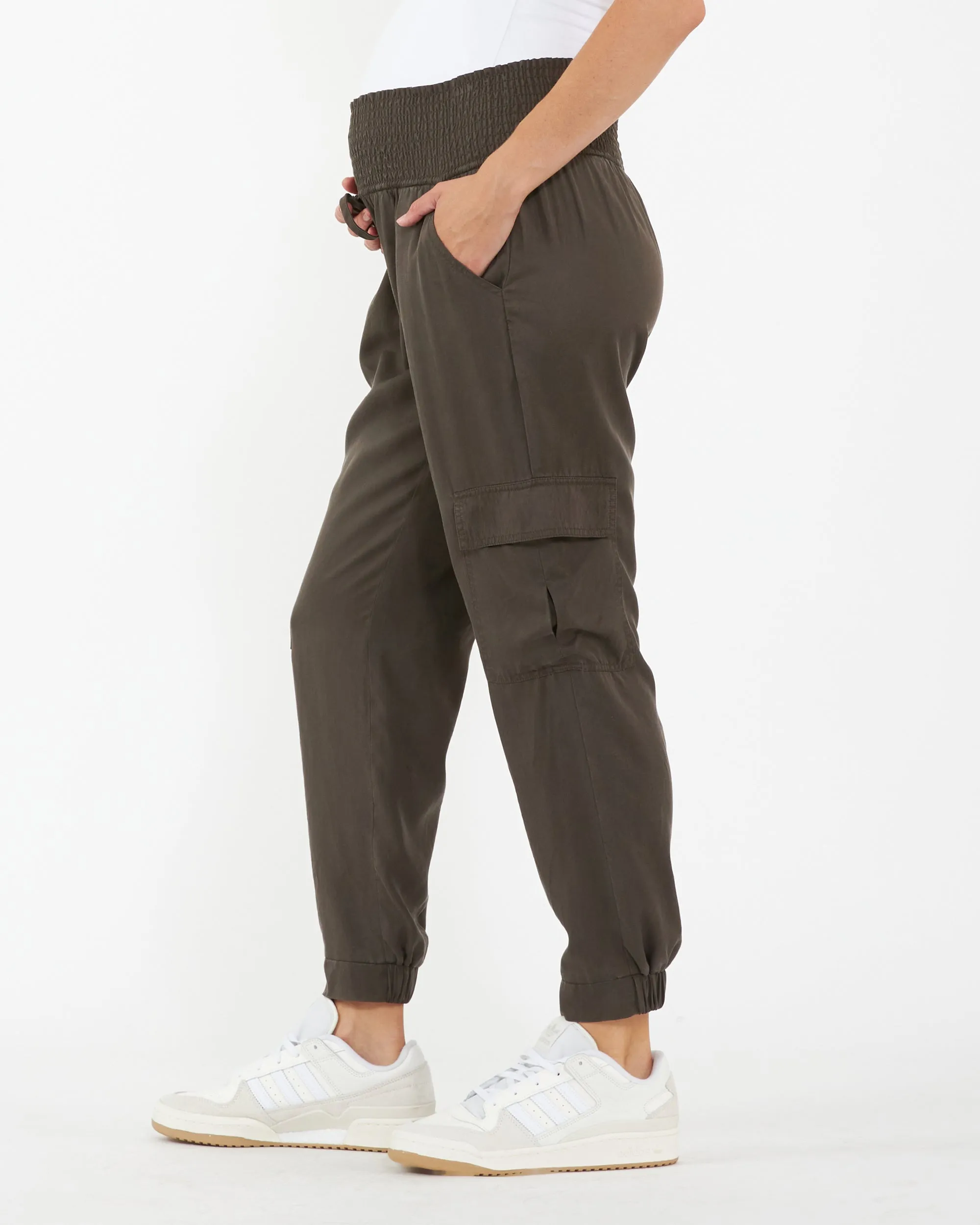 Ripe Maternity Tencel Off Duty Cargo Pocket Pant Brown