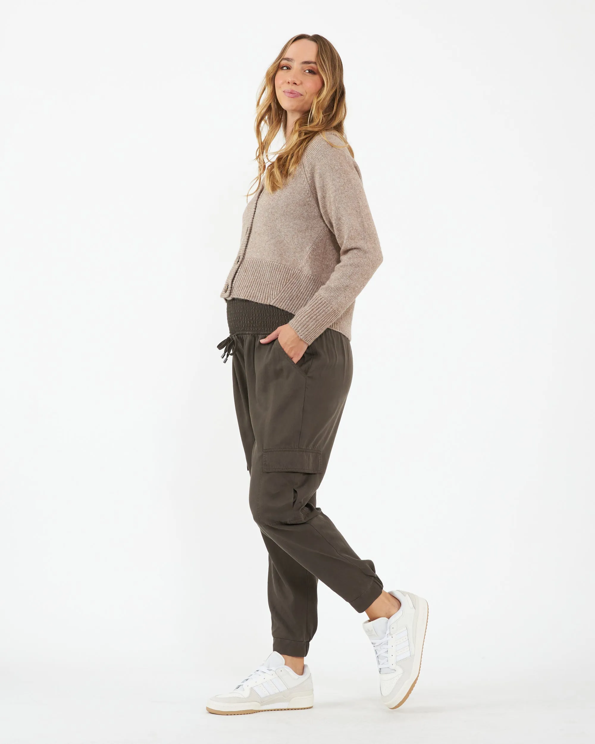 Ripe Maternity Tencel Off Duty Cargo Pocket Pant Brown